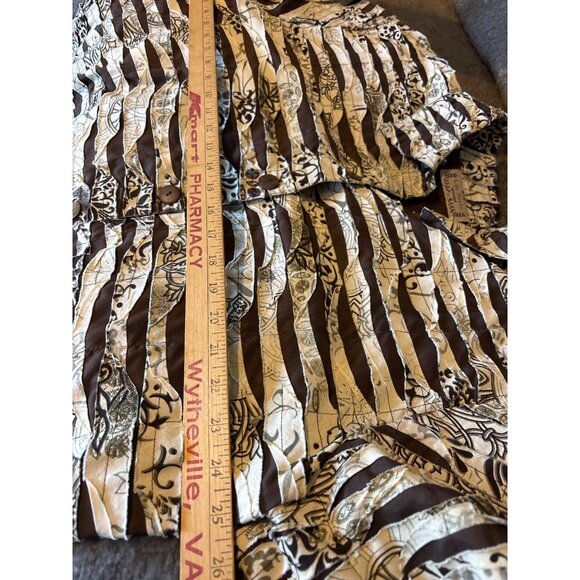 Life Style Woman Button-Up Jacket Earth Tones Striped Pattern Blouse Dressy Glam - Picture 6 of 9